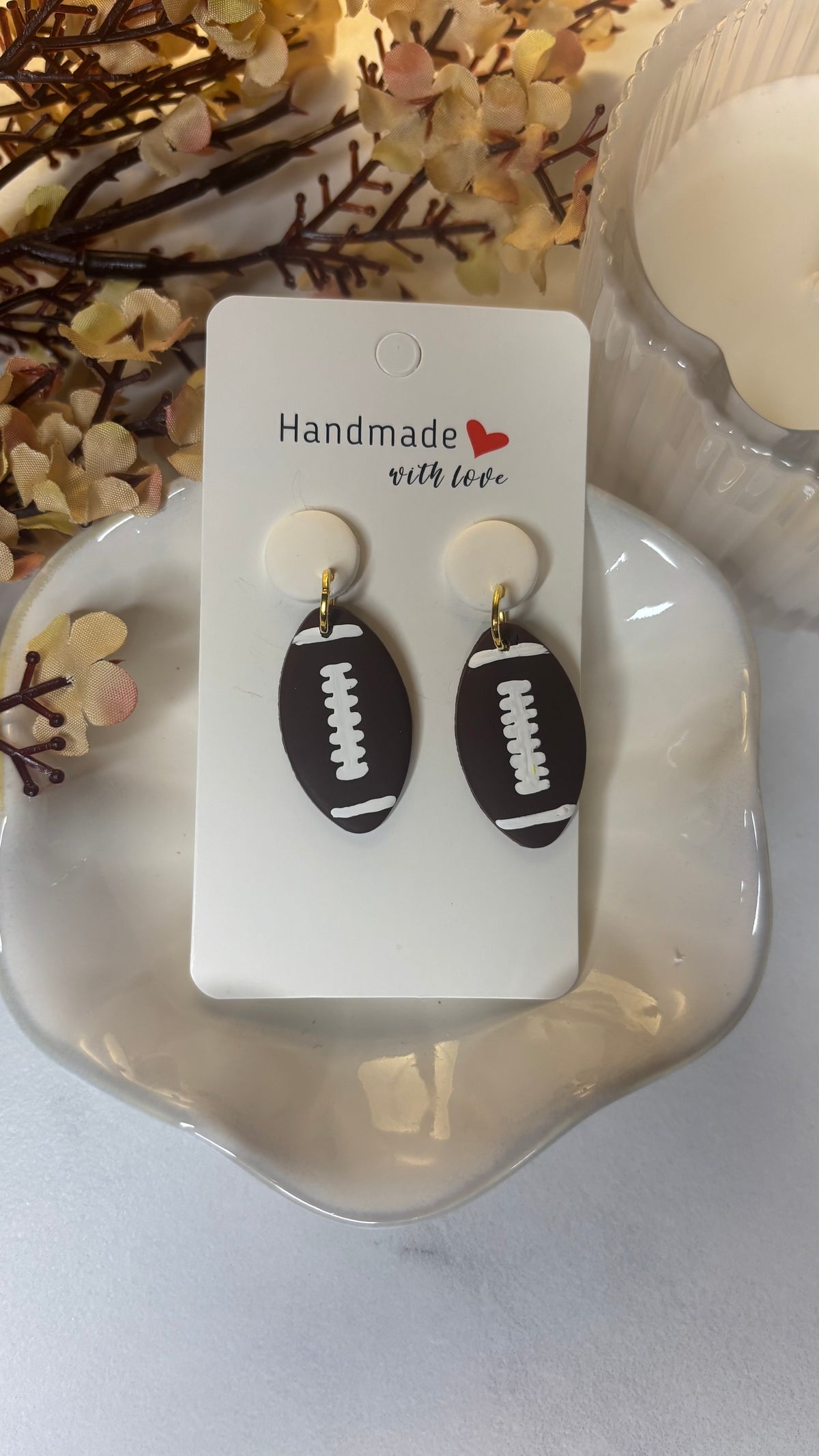Football Clay Earrings | Handmade Game Day Dangle Earrings
