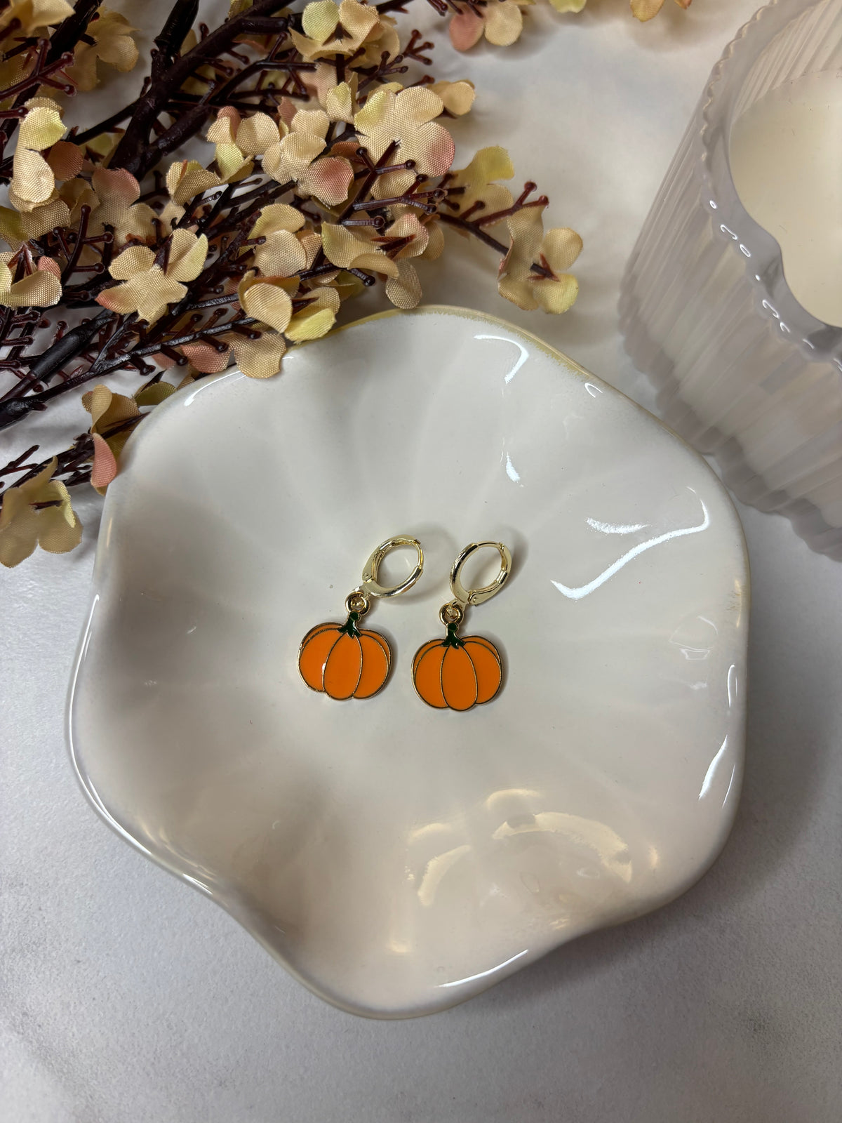 Orange Pumpkin Charm Earrings - Fall Earrings