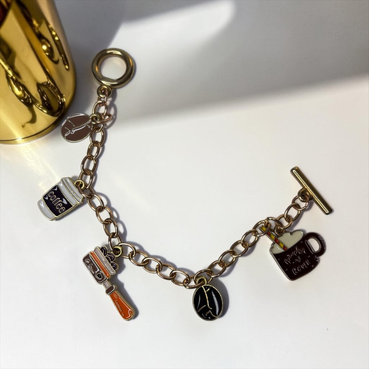 Coffee Lover Charm Bracelet for Women | Gold Coffee Cup Bracelet, Barista Gift & Coffee Lover Jewelry