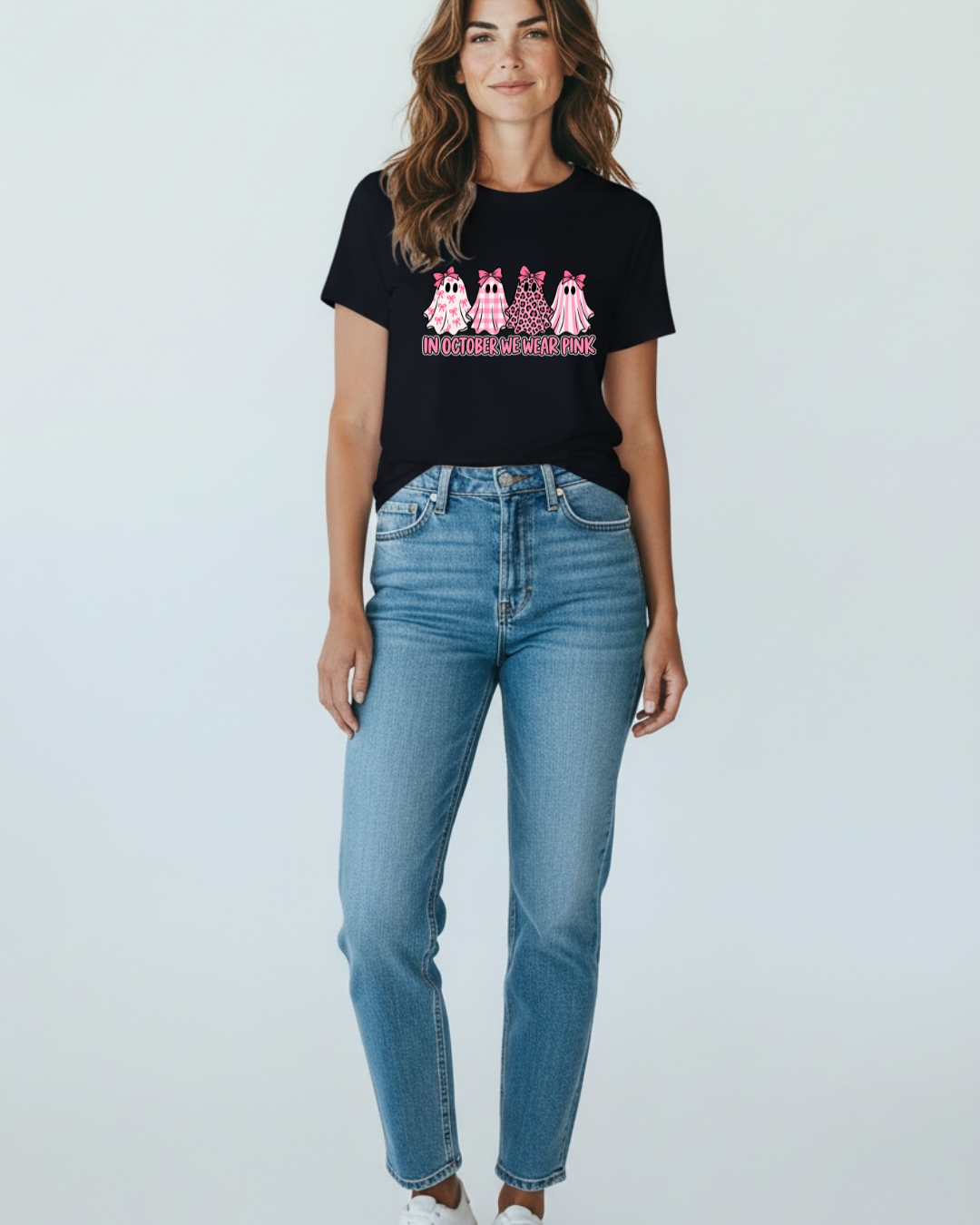 In October We Wear Pink Shirt | Breast Cancer Awareness Pink Ghost Halloween Tee