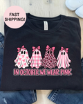 In October We Wear Pink Shirt | Breast Cancer Awareness Pink Ghost Halloween Tee