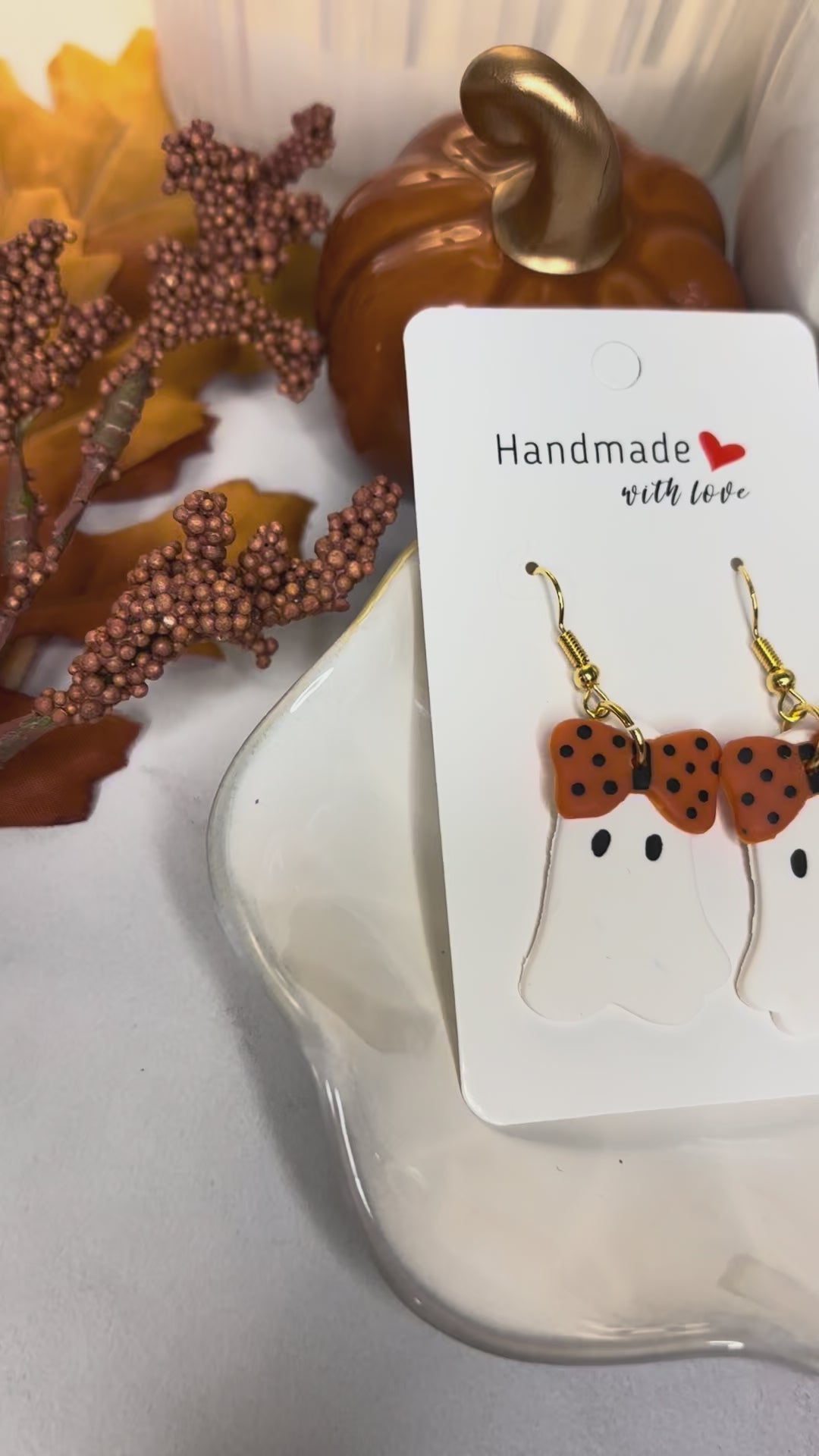 Halloween Ghost Bow Earrings | Handmade Polymer Clay Dangle Earrings