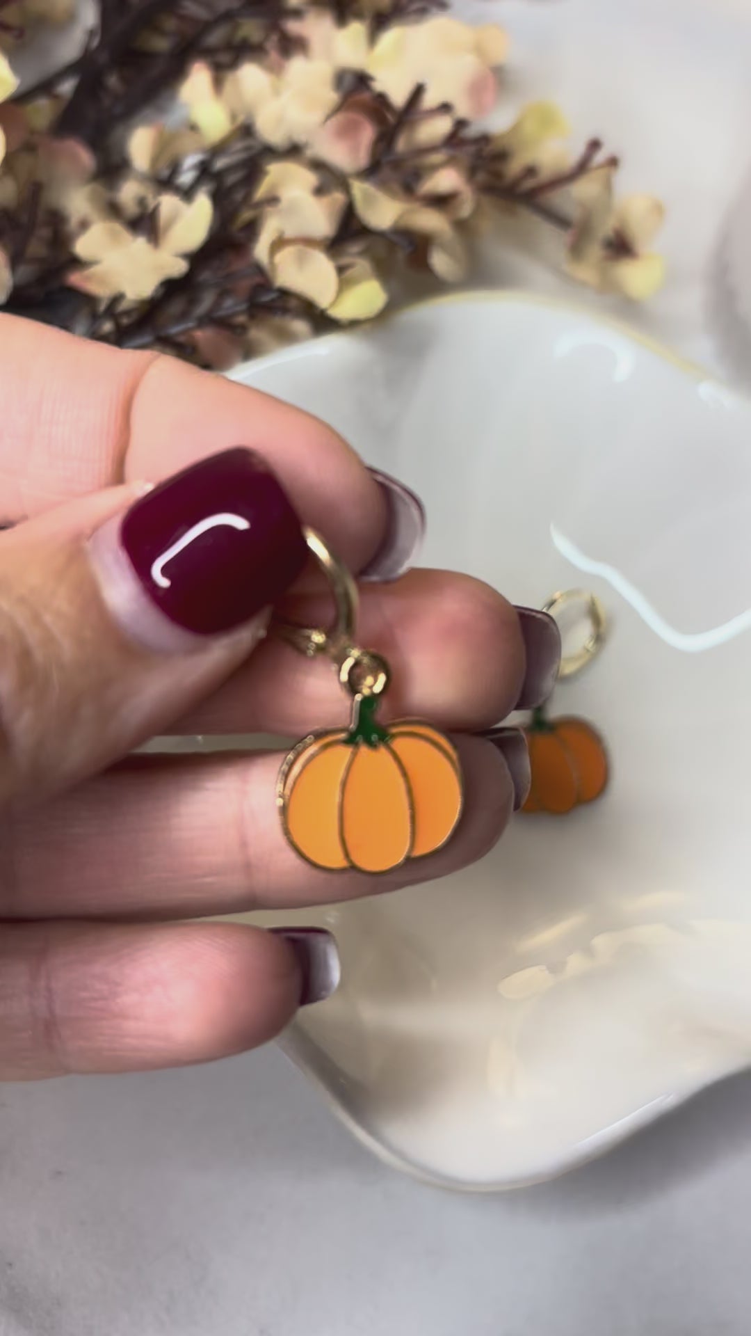 Orange Pumpkin Charm Earrings - Fall Earrings