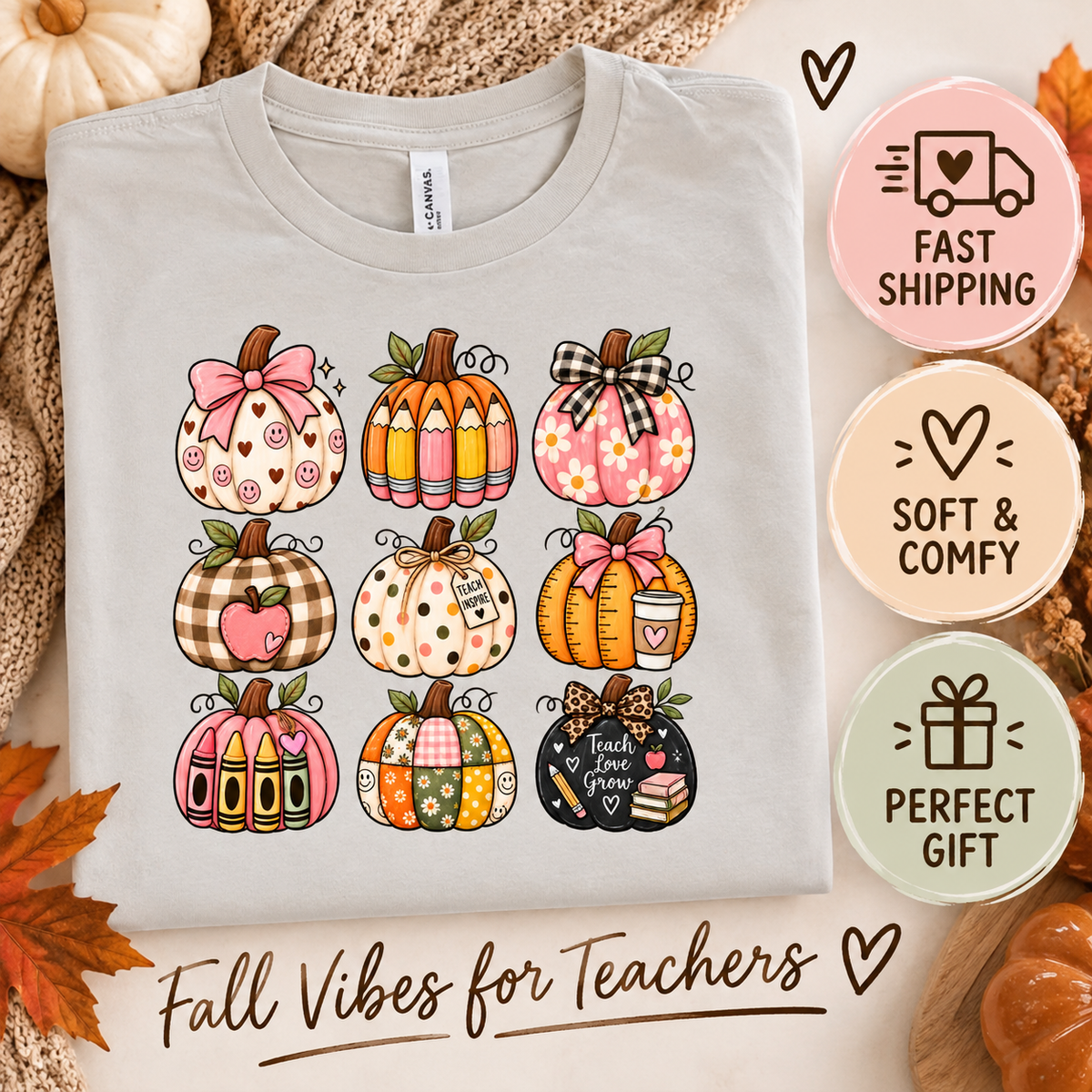 Fall Teacher Shirt | Cute Pumpkin Teacher T-Shirt, Halloween & Autumn Teacher Tee